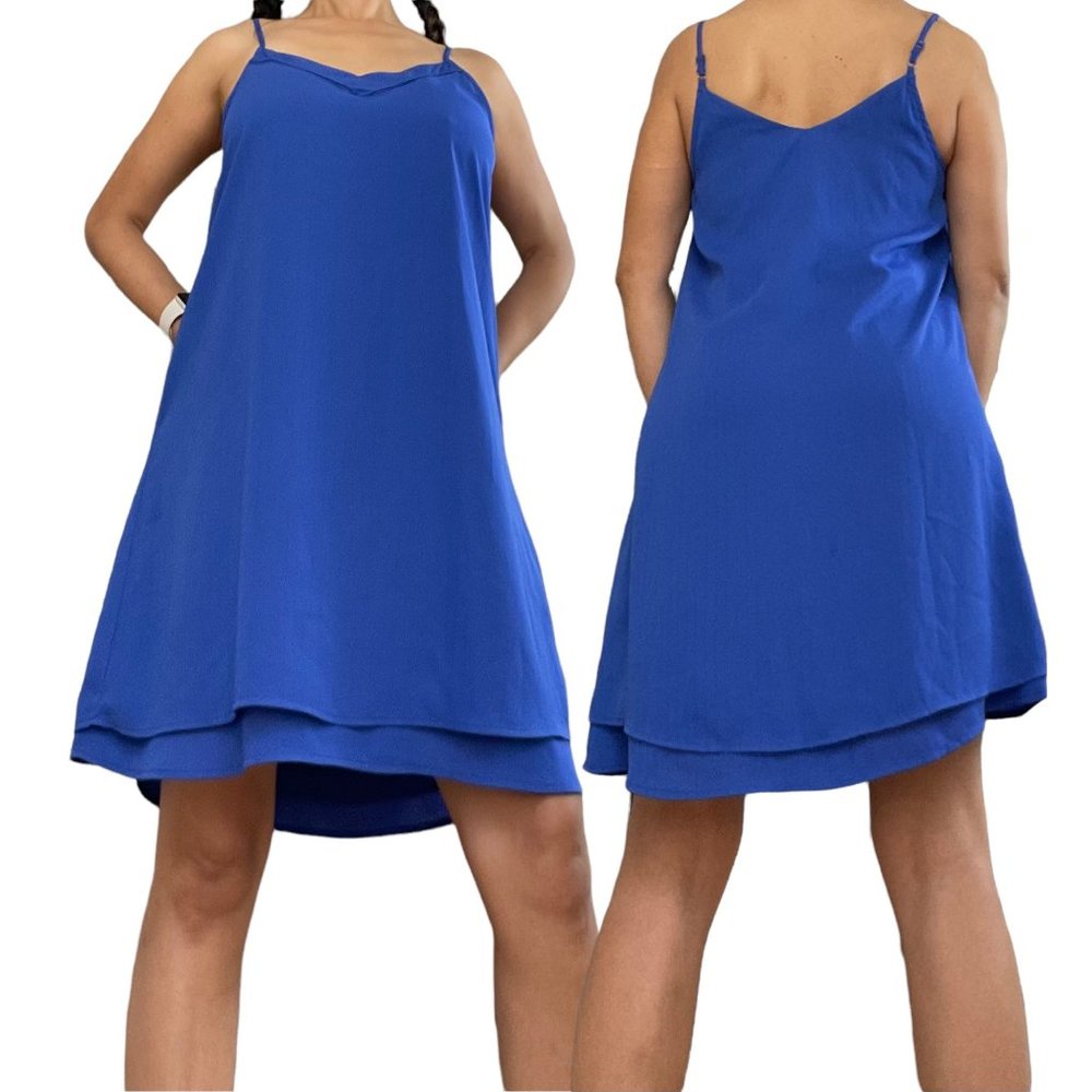 Mi Ami Womens Dress Small S Blue Tank Straps Sleeveless Lined